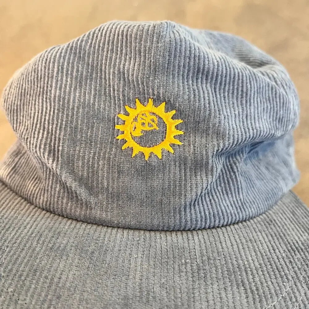 Lazy Sun blue corduroy cap yellow embroidery NEW gender neutral boho minimalist